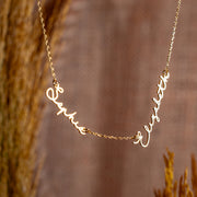 Thin Font Two Name Handwriting Necklace  Custom Mothers Necklace